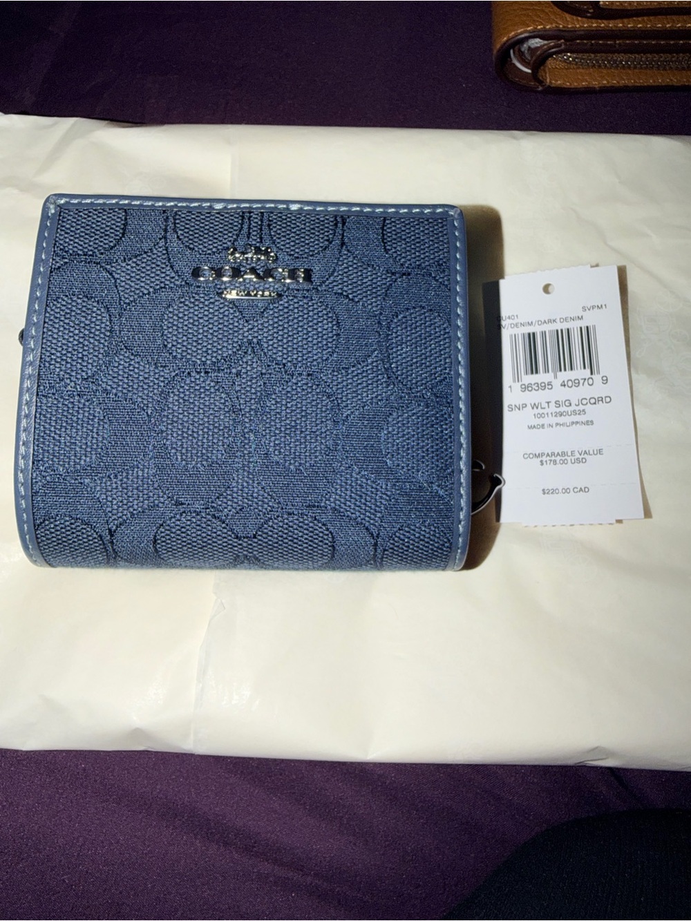 Coach Small Wallet in Dark Denim Signature Jacquard
